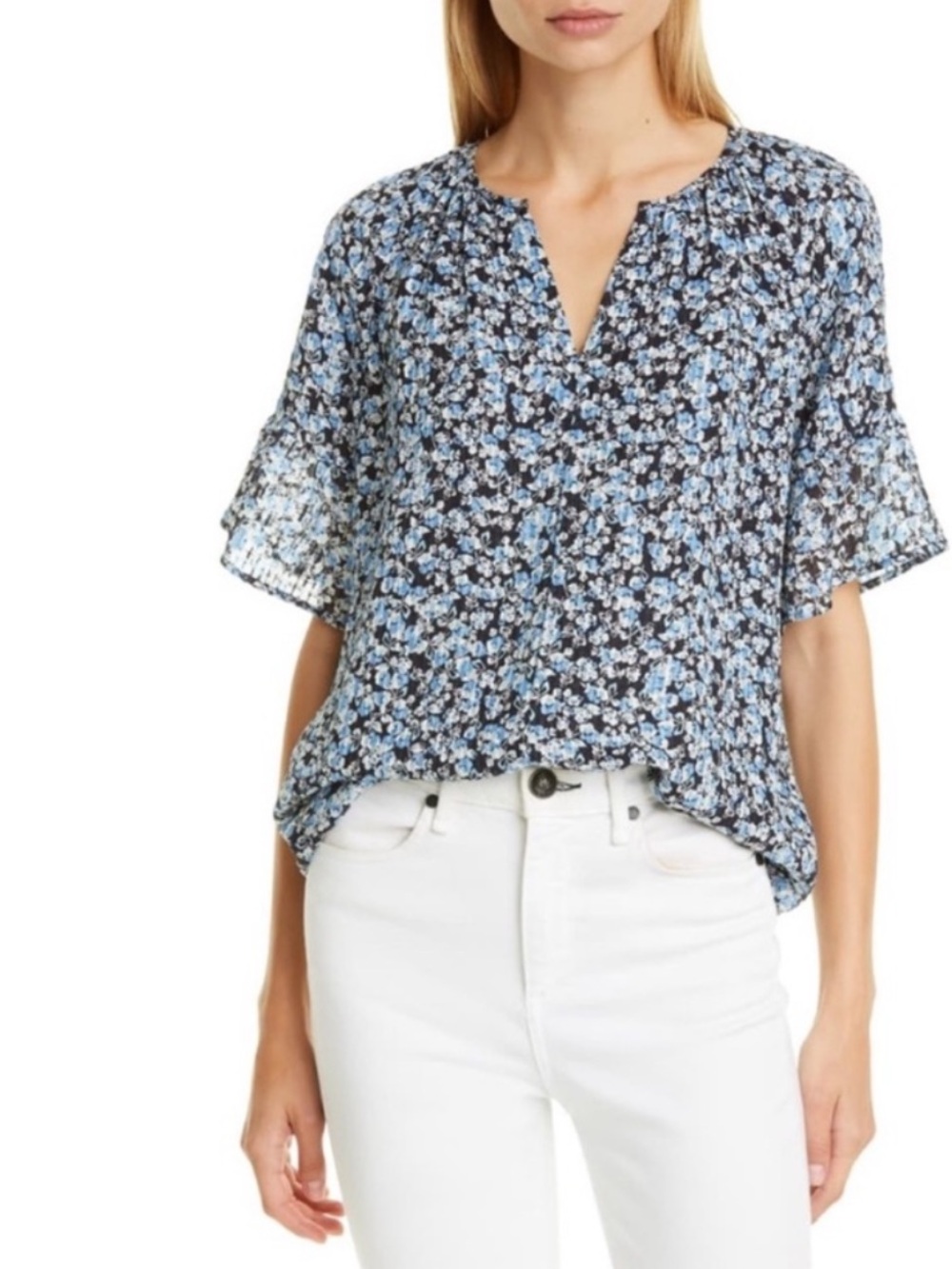 Nordstrom Signature Floral Print 100% Silk Top S